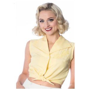 NWOT Banned Retro 1950's Floral Days Yellow Embroidered Crop Vintage Shirt XS